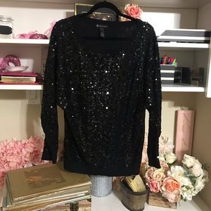 INC BLACK SEQUIN SWEATER